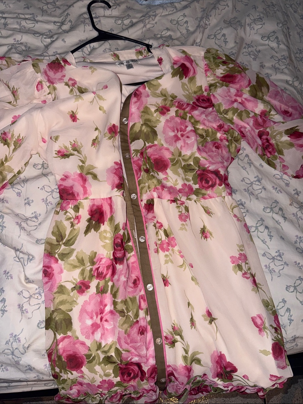 Floral Button-Front Pink Rose Dress
